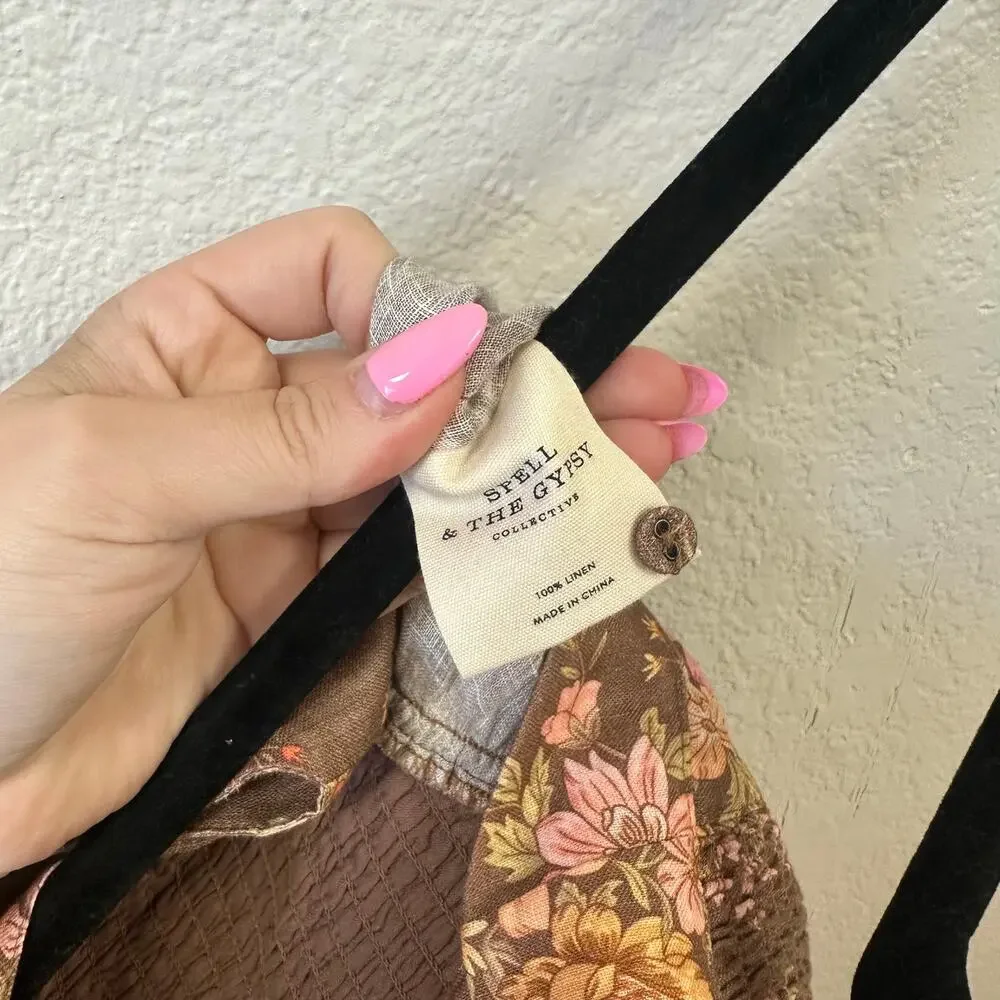 Spell meadowland linen brown midi sundress xxs - Picture 7 of 9